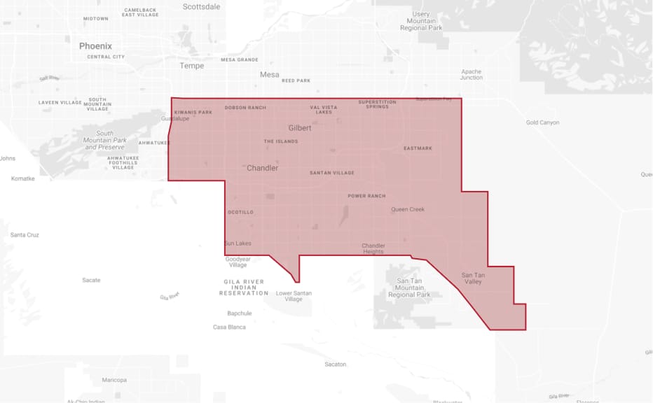 Map of Las Vegas featuring a prominent red area, indicating the operational region of Paragon Service Pros.
